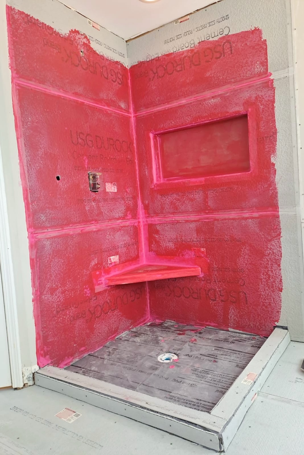 Bathroom shower box build by Design Carpenter — before